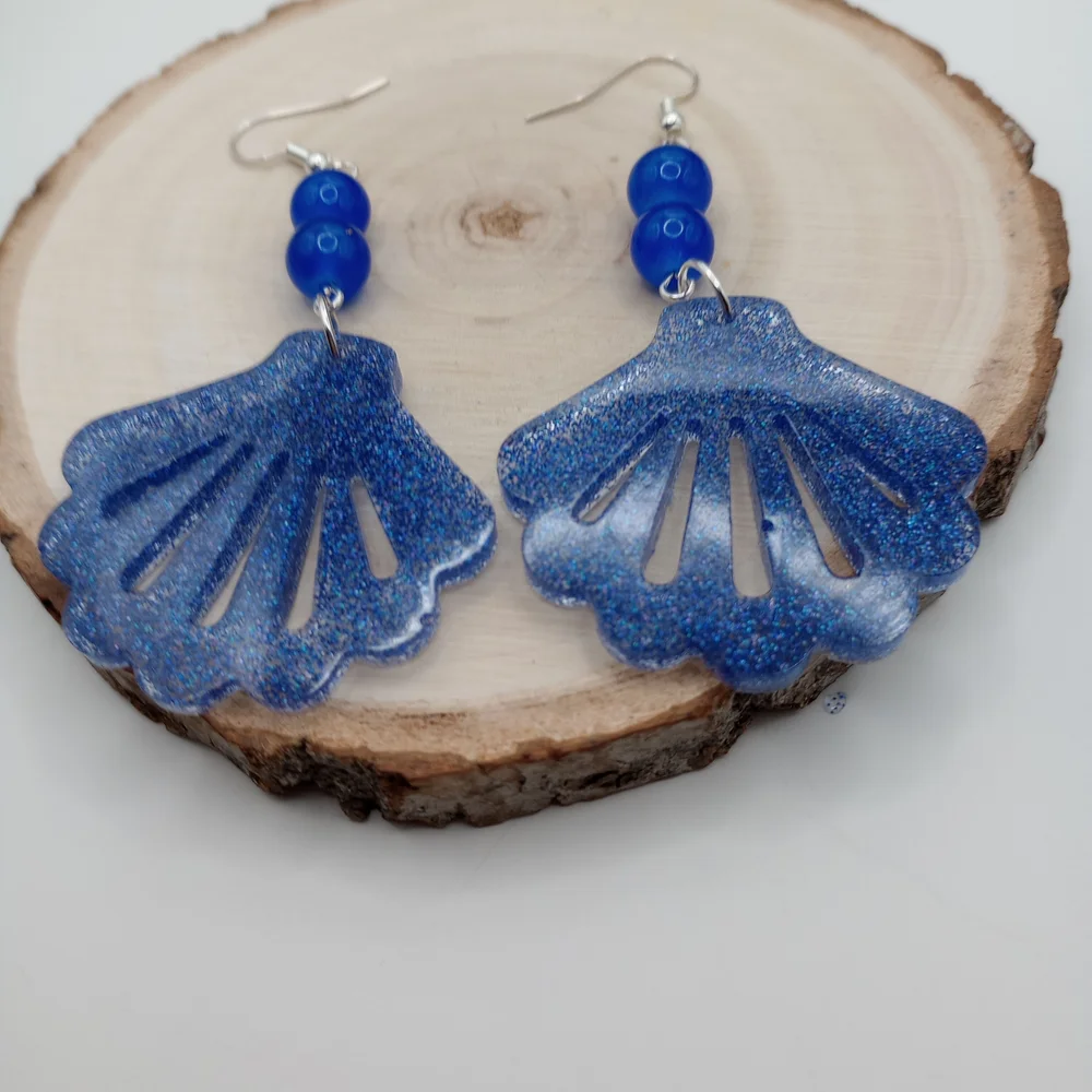 Blue Shell Earrings - Picture 7 of 10